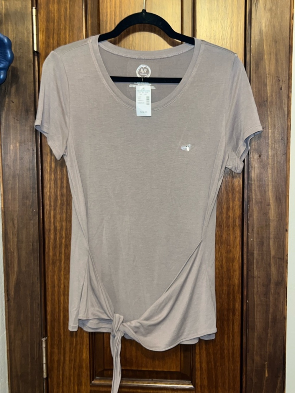 Maurices Taupe Tie-Hem Scoop Neck Tee